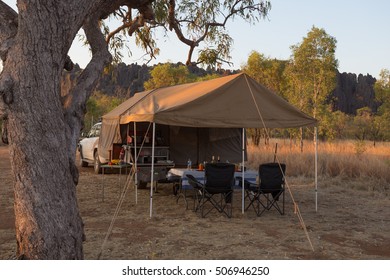 Off Road Camper Trailer Set Up At Windjana Gorge In The Kimberley