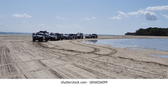 Off Road Vehicles On Beach In Fraser Island, Queensland, Australia - October 14, 2019