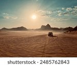 Off Roading during Sunset in the Desert of Wadi Rum 