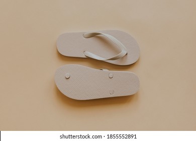 Off White Flip Flop Slipper On Beige