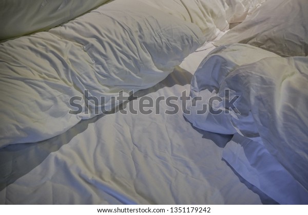 Off White Sheets Pillows Crumpled Stock Photo Edit Now 1351179242