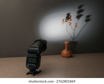Off-camera flash with snoot creating a spotlight effect and directing shadows where the photographer wants
