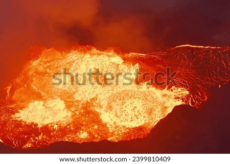 Offers a glimpse into the molten core of a volcano, a fiery abyss where nature's raw power and primal energy shape the earth's tumultuous forces within.