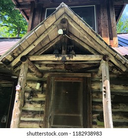 Off-grid log cabin in the woods