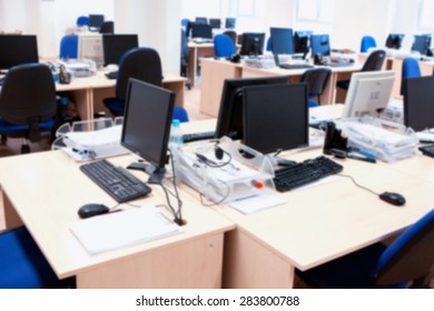 Office blur background. Abstract office with computers.