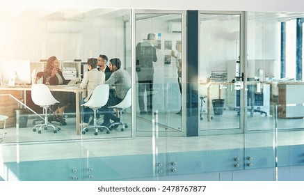 Office, boardroom and business people in meeting for teamwork, collaboration and discussion. Corporate, diversity and men and women talking for planning, coworking and company feedback in workplace - Powered by Shutterstock