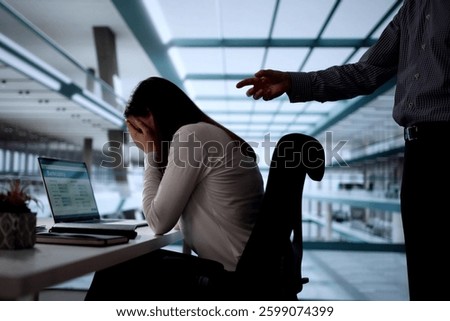 Office boss yells at worker, causing conflict and stress. Possible professions: office manager, corporate executive, business owner, human resources manager.