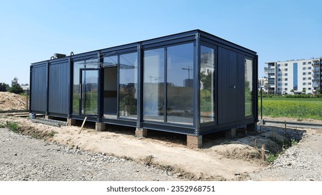 office, building, black house, modern office, module, modular house,