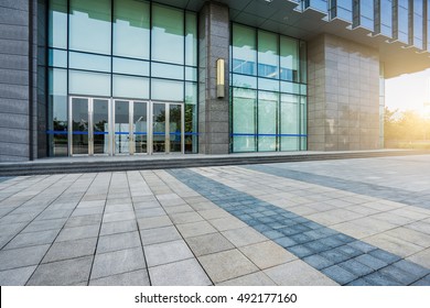 Office Building Entrance With Empty Brick Road,china.