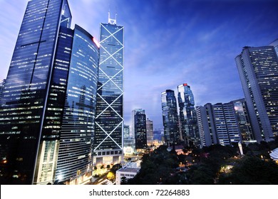 Office Building At Night In Hong Kong