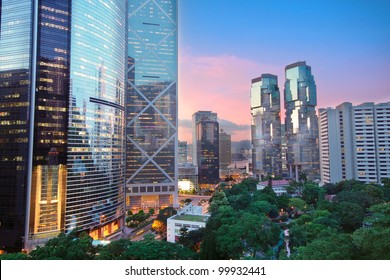 Office Building At Night In Hong Kong