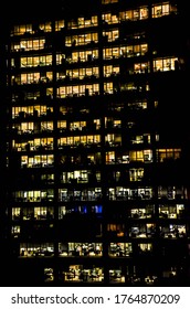 An Office Building At Night, When It's Time For Break And Cleaning.