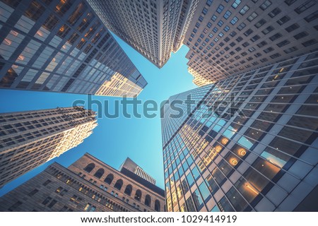 Office building top view background in retro style colors. Manhattan buildings of New York City center - Wall street