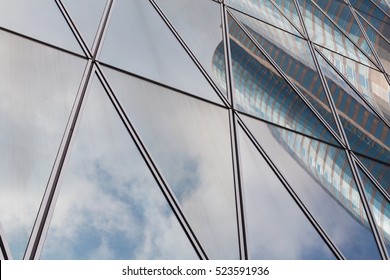 Office Building Window Close Up With Reflection Background