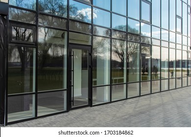 Office Center Glass Exterior Wall Building Paved Street Walk Side Urban Modern Architecture Background Picture