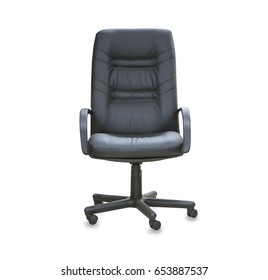 The office chair from black leather. Isolated - Shutterstock ID 653887537