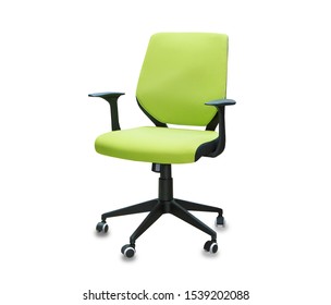 The Office Chair From Green Cloth. Isolated Over White
