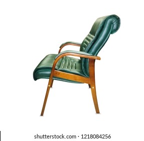 The Office Chair From Green Leather. Isolated