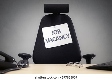 Office Chair With Job Employee Vacancy Sign Business Concept For Vacant Position, Employment, Interview And Careers