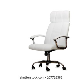 The Office Chair From White Leather. Isolated