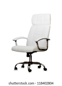 The Office Chair From White Leather. Isolated