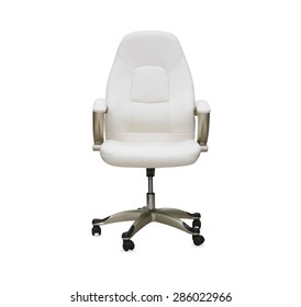 Office chair from white leather isolated