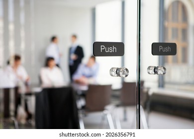 Office Conference Room Glass Door With Push Sign