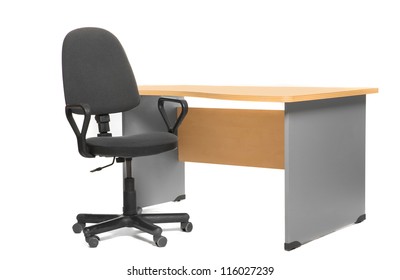 Office Desk And Chair. Isoalted On White.