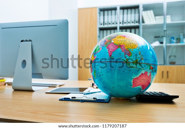 Office Desk Computer Globe Stock Photo Edit Now 1179207187