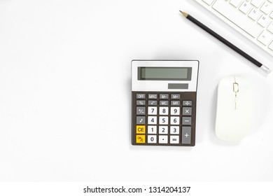 Office desk with copy space. Digital devices wireless keyboard and mouse on office table with note pad,you can apply to your product. - Shutterstock ID 1314204137