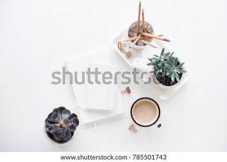 Similar – Image, Stock Photo desktop from above, copy space for text