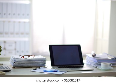 Office Desk A Stack Of Computer Paper Reports Work Forms