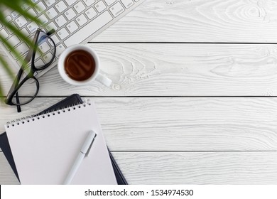 Office Desk Table With Copy Space, View From Above