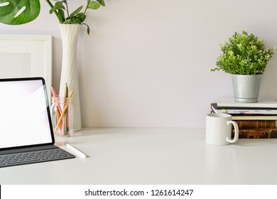 Office desk top table with office supplies, workspace and copy space - Shutterstock ID 1261614247