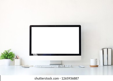 Office desk Workspace stuff with notepad, laptop and coffee cup mouse notepad shot.  - Shutterstock ID 1265936887