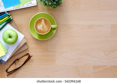 Office desktop with office accessories, Desktop with business objects and snack foods.
Hero header Concept. - Powered by Shutterstock