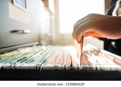 Office Documents Paper In Files Placed In The Filing Cabinet	