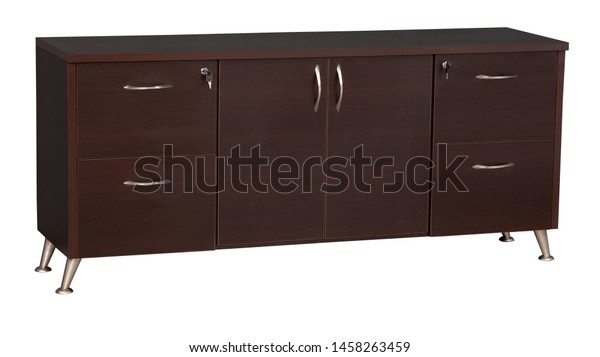 Office Furniture Wooden Brown Credenza Closed Objects