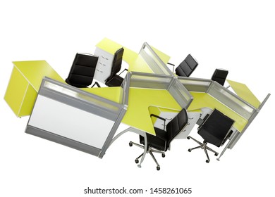 Office Furniture. Wooden Modular Set With Chairs On White Background.