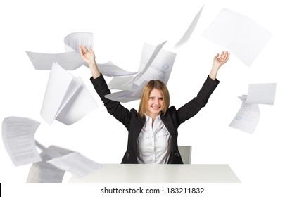 Office Girl Throwing Paper  