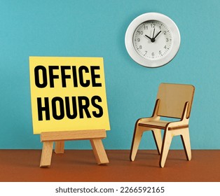 Office hours are shown using a text and photo of clock