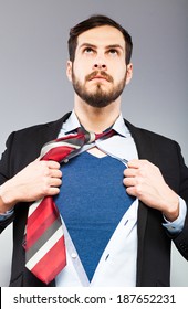 Office Man Acting Like Superman