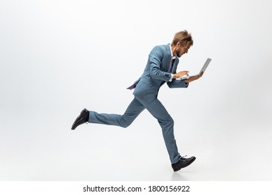 Office Man Running, Jogging On White Background