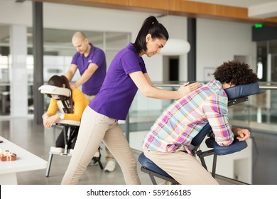 Office massage at mobile chair 