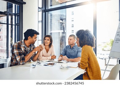 Office, meeting and planning with stats, data and analysis of report with market research for kpi and goals. Analytics, graphs and people at table in London workplace with online marketing strategy - Powered by Shutterstock