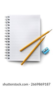 Office: Notebook, Pencil and Pencil Sharpner