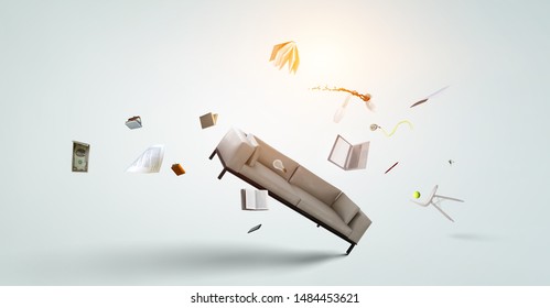 Office Objects Flying Isolated On White