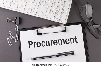 Office paper sheet with text PROCUREMENT and keyboard. Business - Shutterstock ID 2012672906