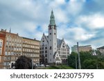 Rector’s Office of the Pomeranian Medical University - Pomorski Uniwersytet Medyczny. Old building of old European university.  Neo-Renaissance building with 68 metre tower. 