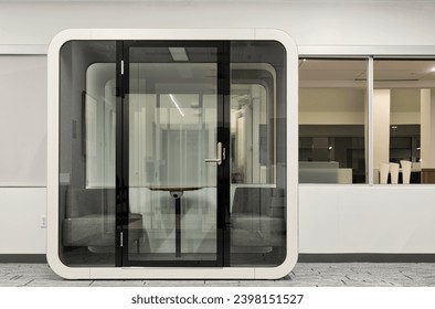 Office privacy booth furniture empty quiet focus room space for business meetings.